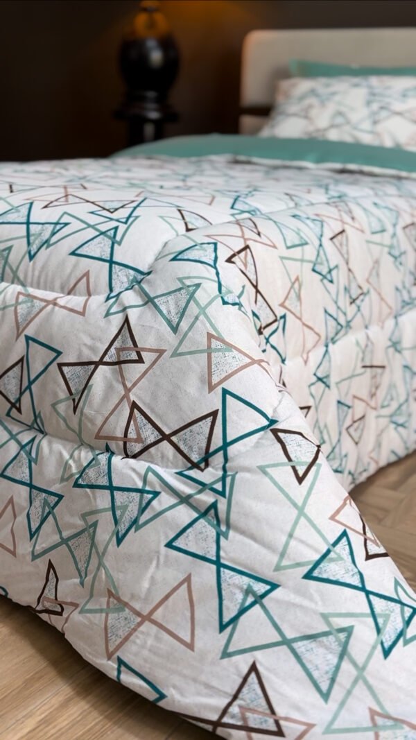 Couette 1 Place Éclats Graphiques – Bleu Givre & Taupe