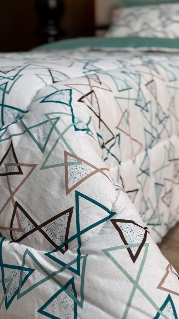 Couette 1 Place Éclats Graphiques – Bleu Givre & Taupe