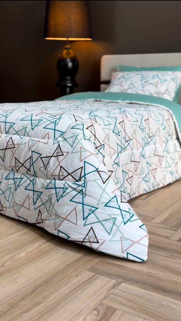 Couette 1 Place Éclats Graphiques – Bleu Givre & Taupe