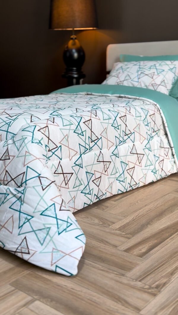 Couette 1 Place Éclats Graphiques – Bleu Givre & Taupe