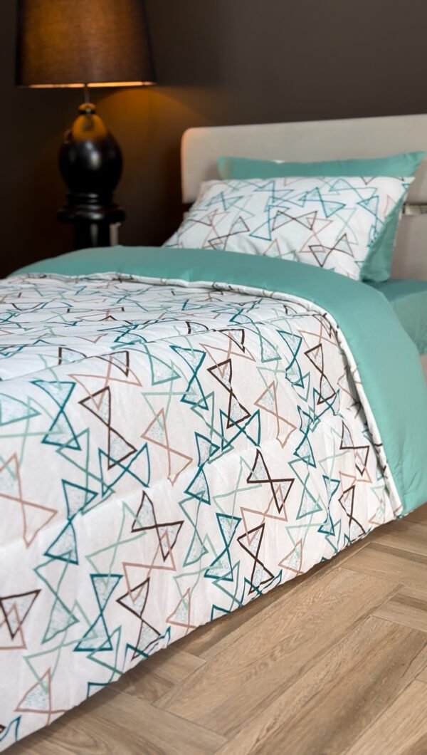 Couette 1 Place Éclats Graphiques – Bleu Givre & Taupe