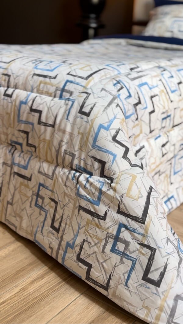 Couette 1 Place Éclats Urbains – Bleu Nuit & Beige