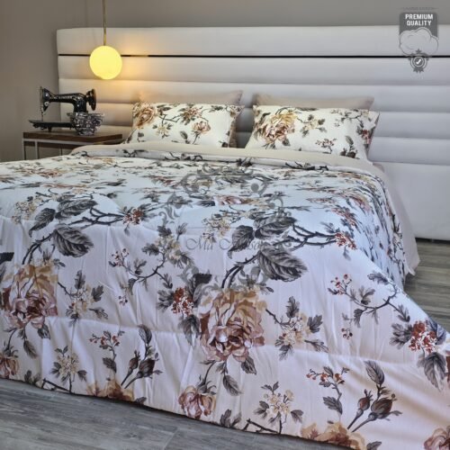 Couette 2 Places Élégance Florale – Beige & Gris