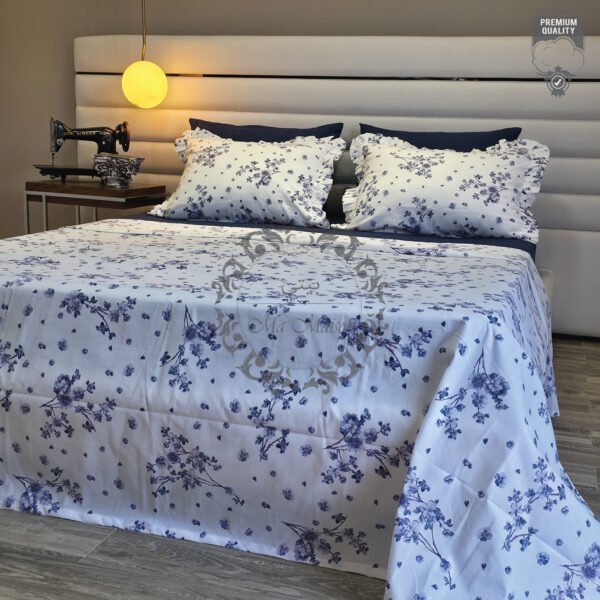 1 Parure De Lit Taies à Volant – Douceur Florale Bleu