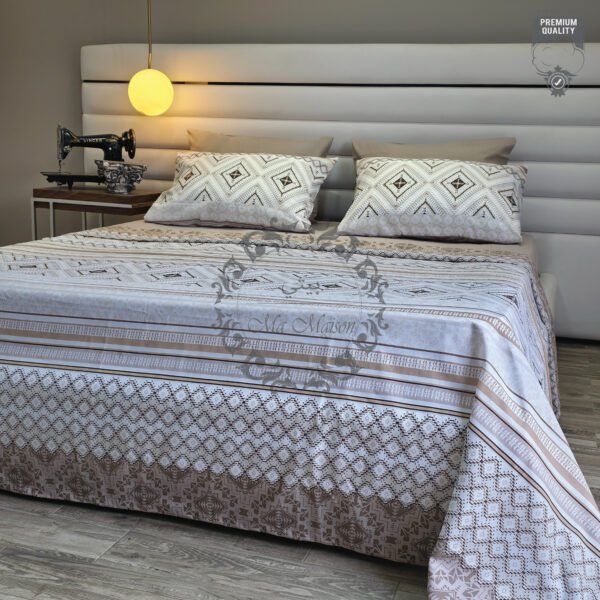 Parure de Lit 6 Pièces – Harmonie Beige Contemporaine