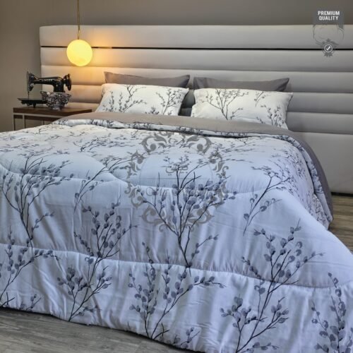 Couette 2 Places Élégance Feuillage – Gris Argenté