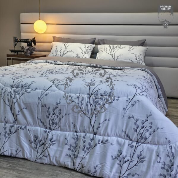 Couette 2 Places Élégance Feuillage – Gris Argenté