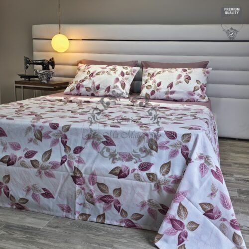 Parure de Lit Élégance Feuillage – Violet & Brun