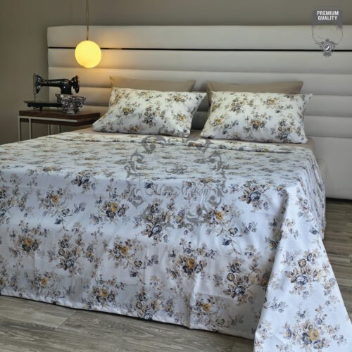 12 Parure de Lit 6 Pièces – Fleurs Jaunes et Bleues Élégance