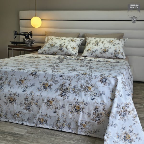 Parure de Lit 6 Pièces – Fleurs Jaunes et Bleues Élégance