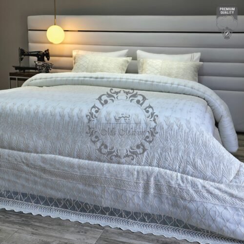 Couvre-lit Kamraya Haut Gamme – Élégance Brodée Feuillage