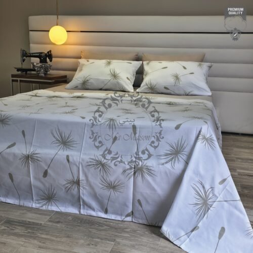 Parure de Lit Dandelion – Blanc & Grège Épuré