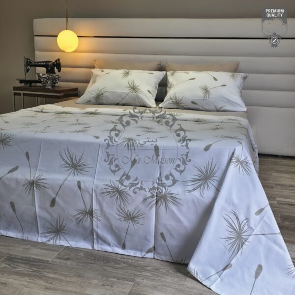 Parure de Lit Dandelion – Blanc & Grège Épuré