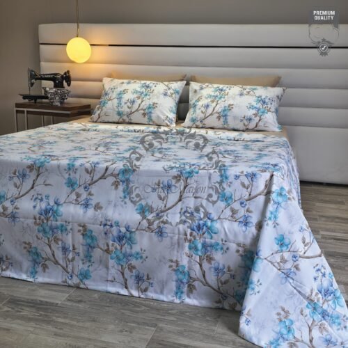 Parure de Lit Élégance Florale – Bleu Ciel & Branches