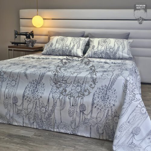 17 Parure de Lit 6 Pièces – Élégance Florale Gris Perle