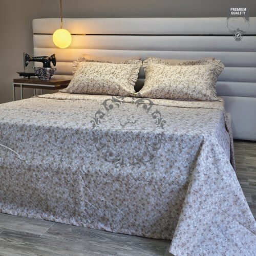 Parure De Lit Taies à Volant – Élégance Florale Beige