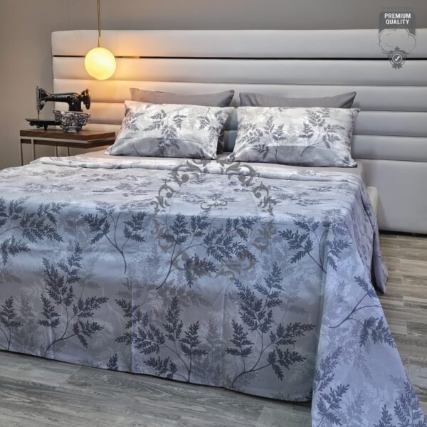 Parure de Lit Argent Botanique – Élégance Contemporaine