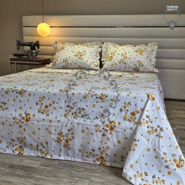 3 Parure De Lit Taies à Volant – Fleurs Jaunes