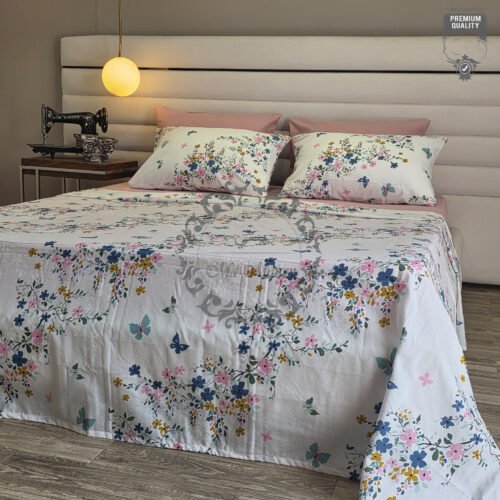 Parure de Lit 6 Pièces – Jardin Fleuri Papillons Pastel