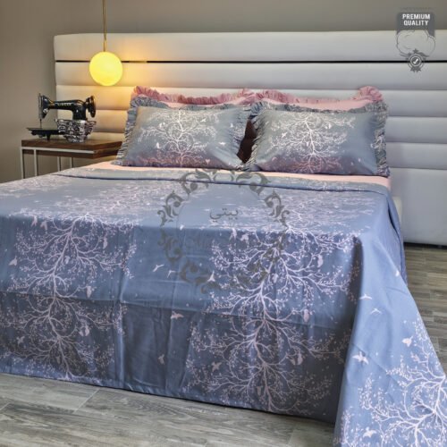 Parure De Lit Taies à Volant – Romance Gris et Rose Poudré