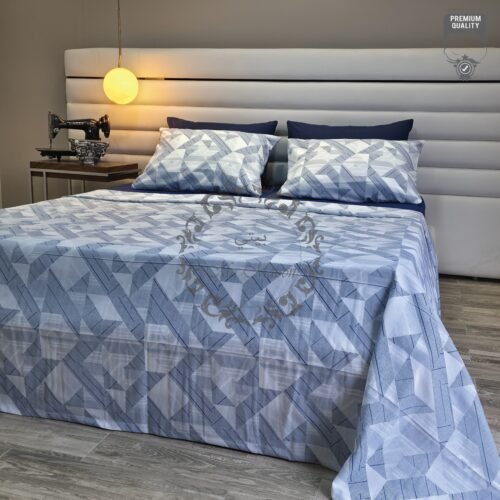 Parure de Lit Géométrique – Bleu Moderne Élégance