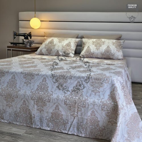 Parure de Lit 6 Pièces – Raffinement Baroque Neutre Beige