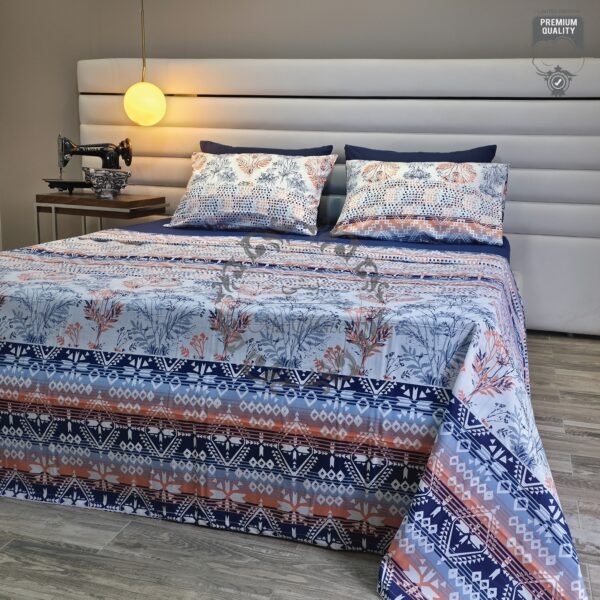 Parure de Lit Géométrie Margoum – Bleu & Orange Moderne