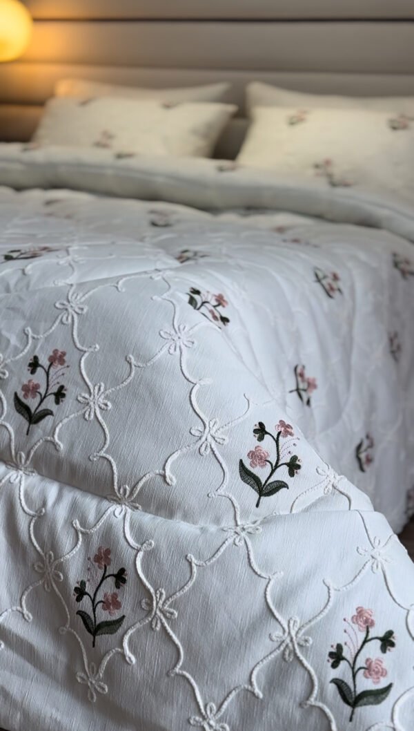 IMG_7008 Couvre-lit Piqué Haut de Gamme – Élégance Florale Brodée