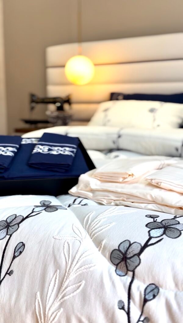 IMG_7087 Couvre-lit Piqué Haut de Gamme – Élégance Florale Bleu Nuit