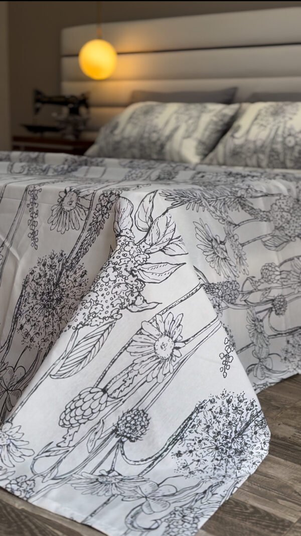 Parure de Lit 6 Pièces – Élégance Florale Gris Perle
