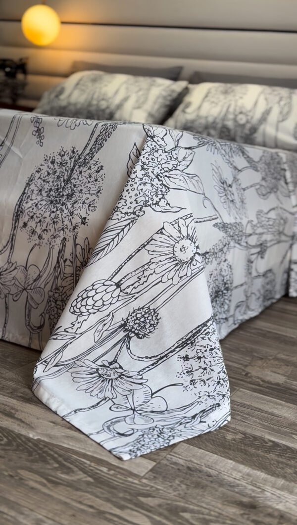 Parure de Lit 6 Pièces – Élégance Florale Gris Perle