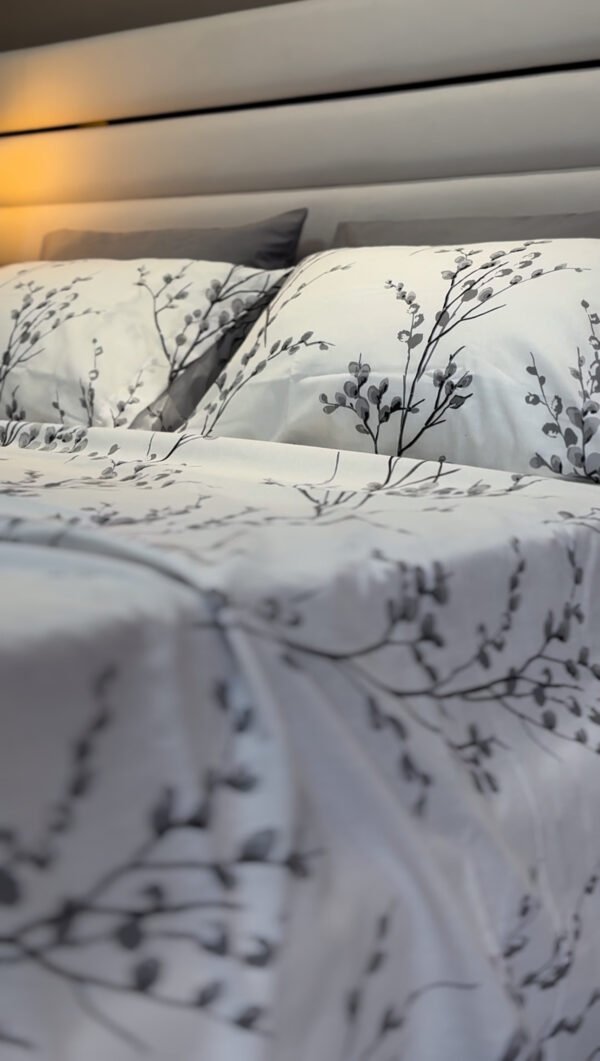 Parure de Lit 6 Pièces – Feuillage Gris Élégant