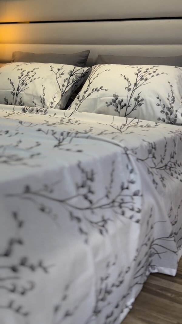Parure de Lit 6 Pièces – Feuillage Gris Élégant