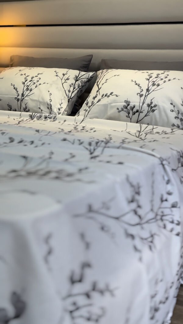 Parure de Lit 6 Pièces – Feuillage Gris Élégant