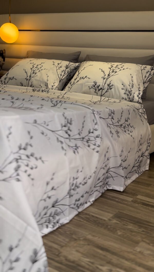 Parure de Lit 6 Pièces – Feuillage Gris Élégant