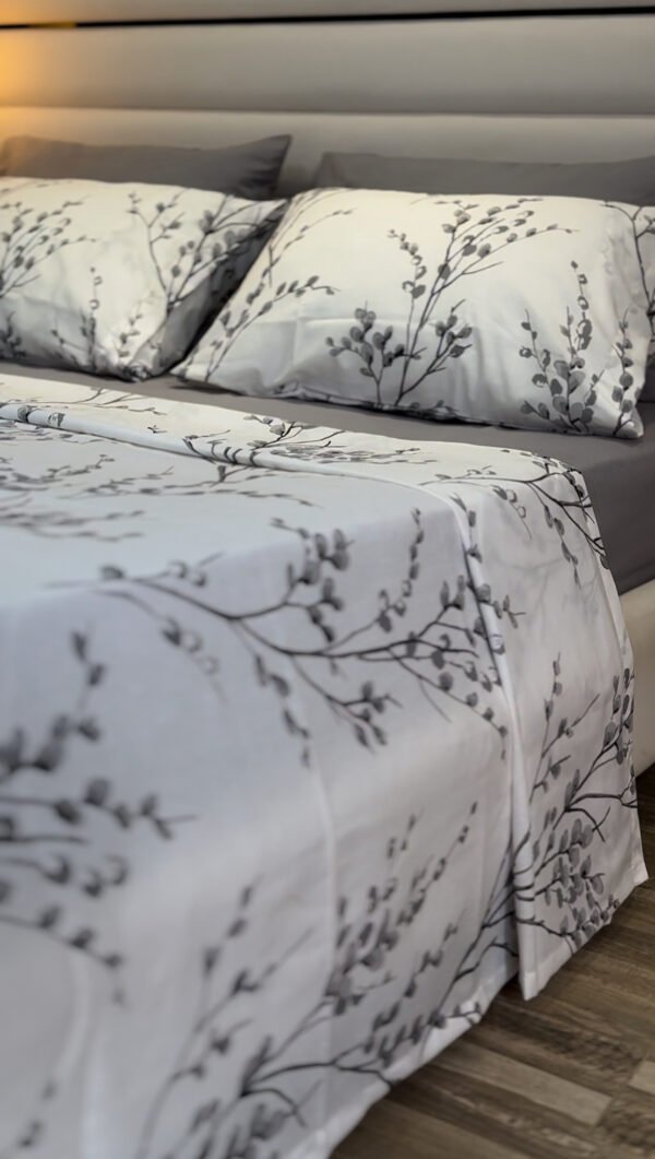 Parure de Lit 6 Pièces – Feuillage Gris Élégant