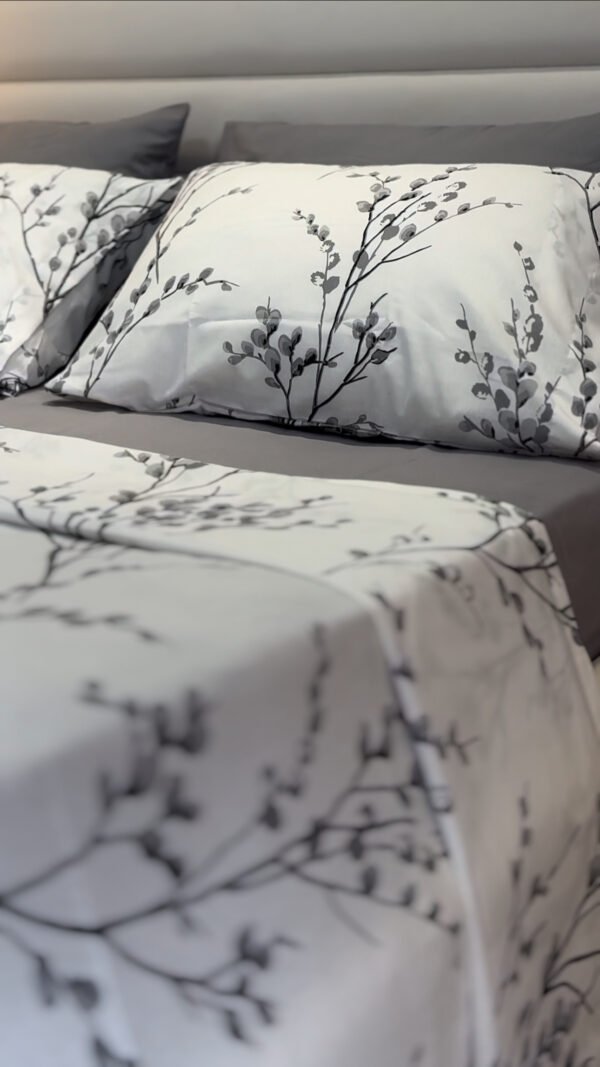 Parure de Lit 6 Pièces – Feuillage Gris Élégant