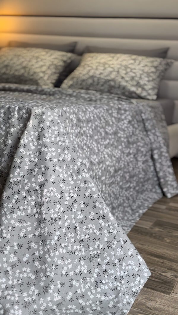 Parure de Lit 6 Pièces – Gris Floral Élégance Moderne