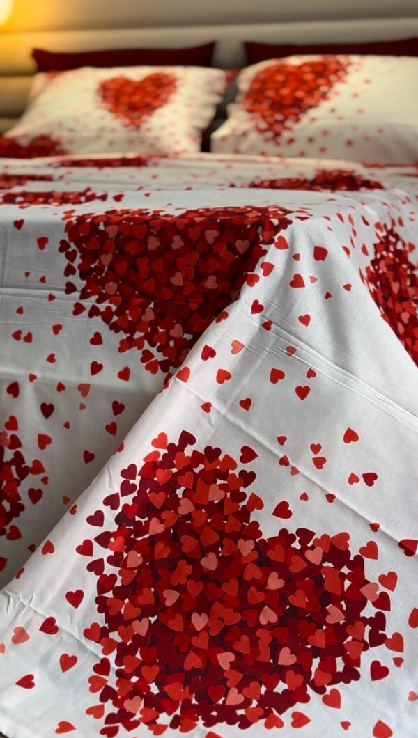 Parure de Lit 6 Pièces – Romance Étoilée Cœurs Rouges