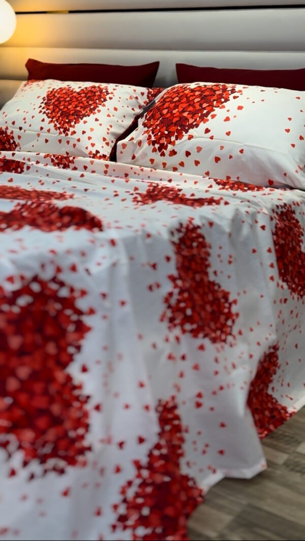Parure de Lit 6 Pièces – Romance Étoilée Cœurs Rouges