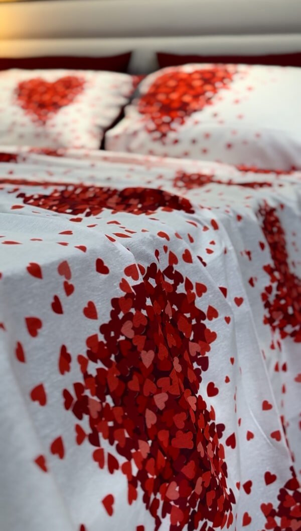 Parure de Lit 6 Pièces – Romance Étoilée Cœurs Rouges