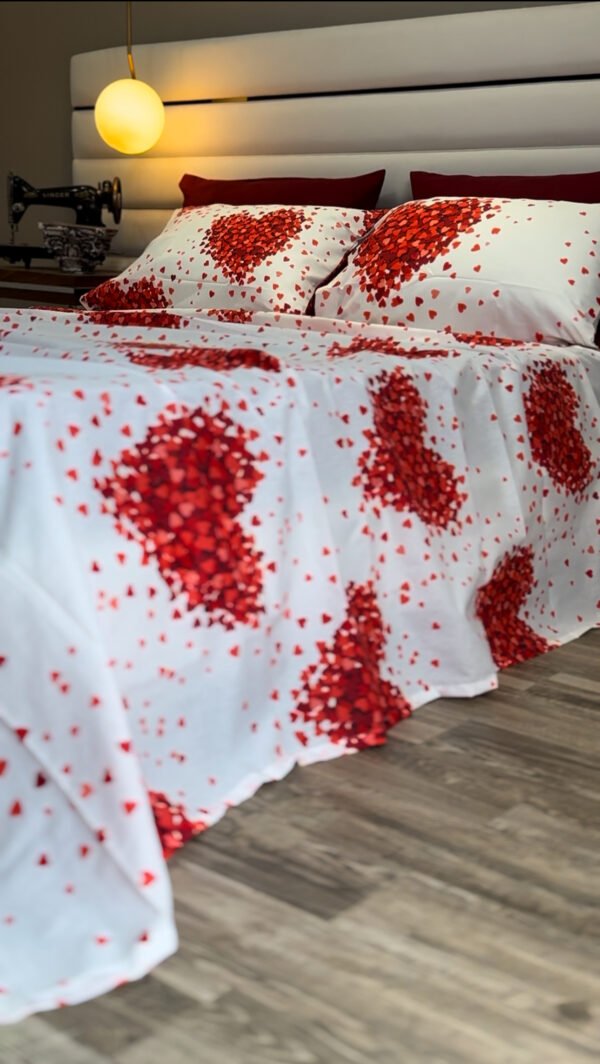 Parure de Lit 6 Pièces – Romance Étoilée Cœurs Rouges