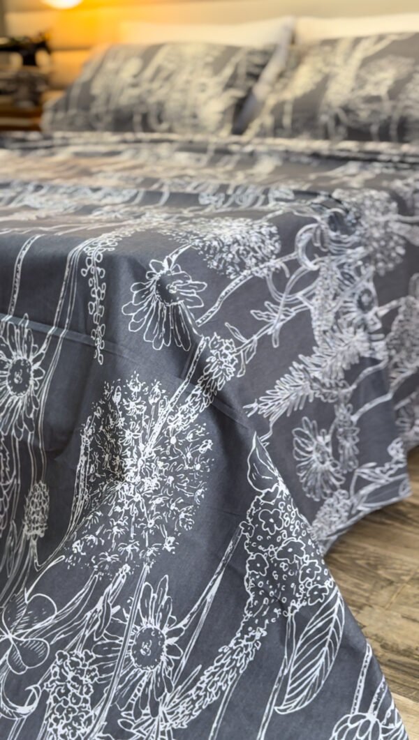 Parure de Lit 6 Pièces – Gris Élégance Florale