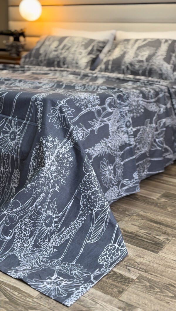 Parure de Lit 6 Pièces – Gris Élégance Florale