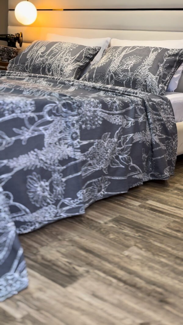 Parure de Lit 6 Pièces – Gris Élégance Florale