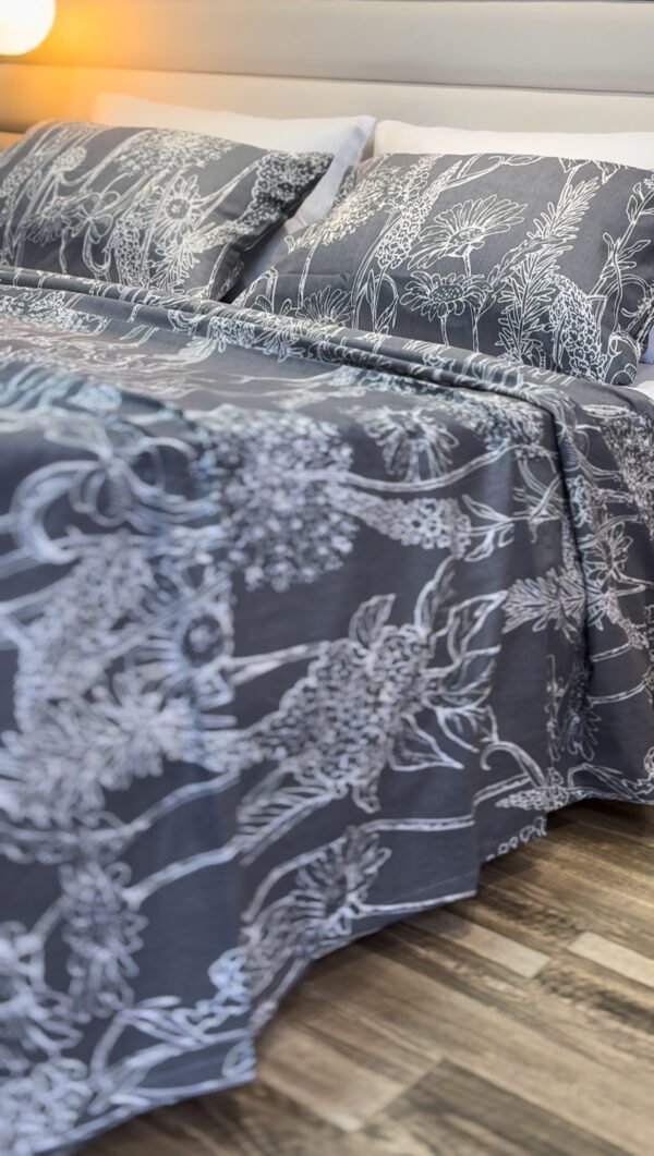 Parure de Lit 6 Pièces – Gris Élégance Florale