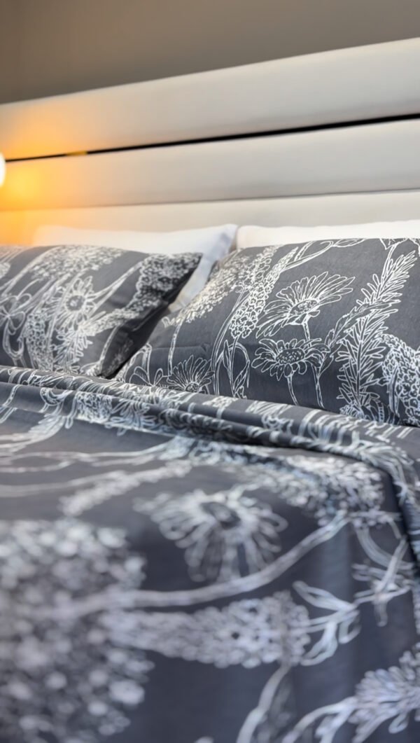 Parure de Lit 6 Pièces – Gris Élégance Florale