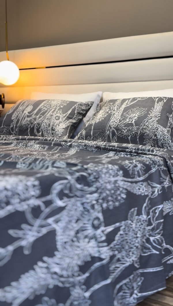 Parure de Lit 6 Pièces – Gris Élégance Florale
