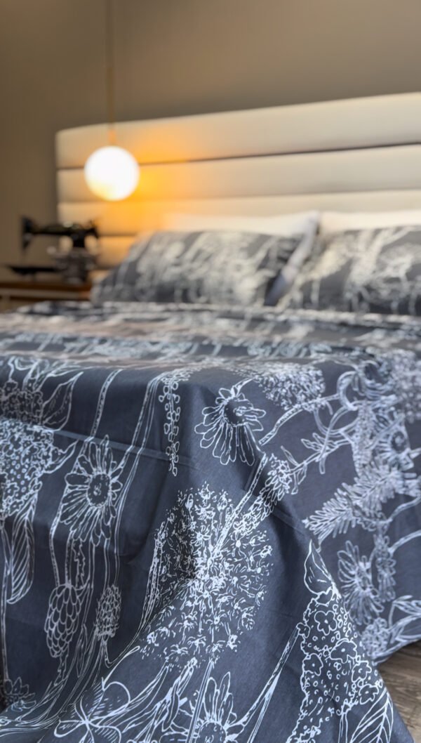 Parure de Lit 6 Pièces – Gris Élégance Florale