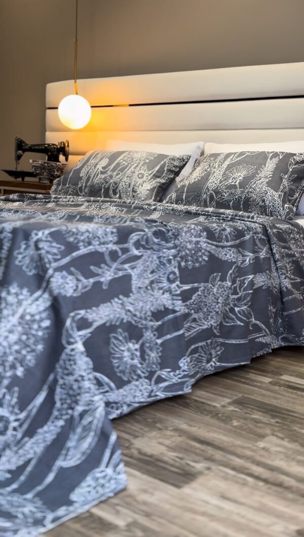 Parure de Lit 6 Pièces – Gris Élégance Florale